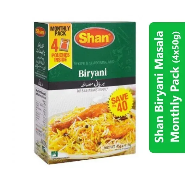 Shan Biryani Masala Monthly Pack (4x50g) 3 Shan Biryani Masala Monthly Pack (4x50g)