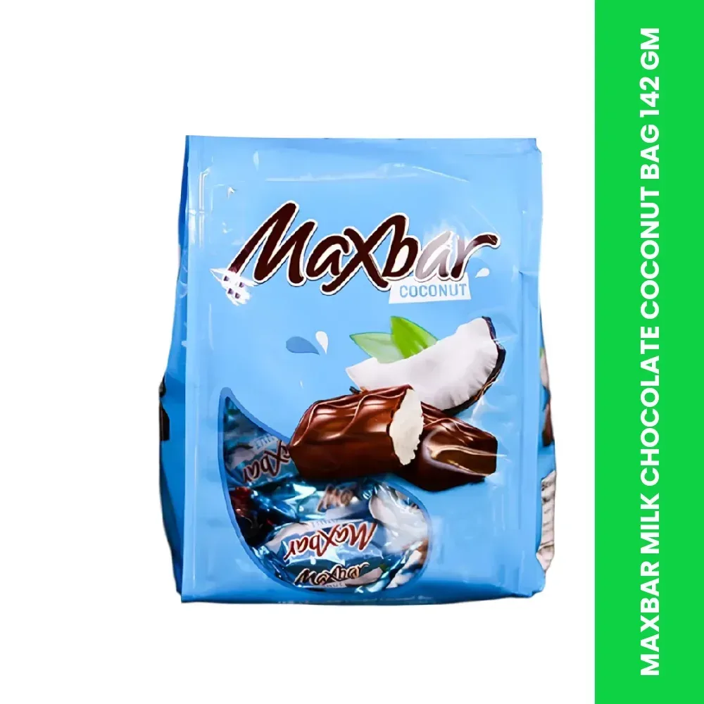 maxbar milk chocolate coconut bag 142 gm themed