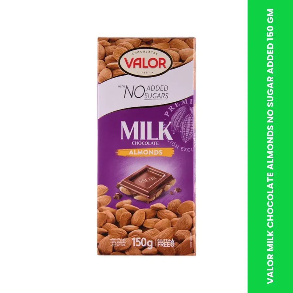 valor milk chocolate almonds no sugar added 150 gm themed